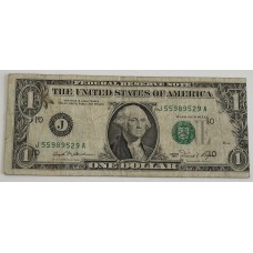 UNITED STATES OF AMERICA 1981 . ONE 1 DOLLAR BANKNOTE . ERROR . MISALIGNED